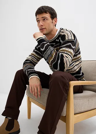 Hrubo pletený pulóver z čistej bavlny • čierna   /listovo zelená/bridlicovo sivá/svetlopiesková/olivovozelená/tmavohnedá/strieborná pásikovaná • obchod bonprix