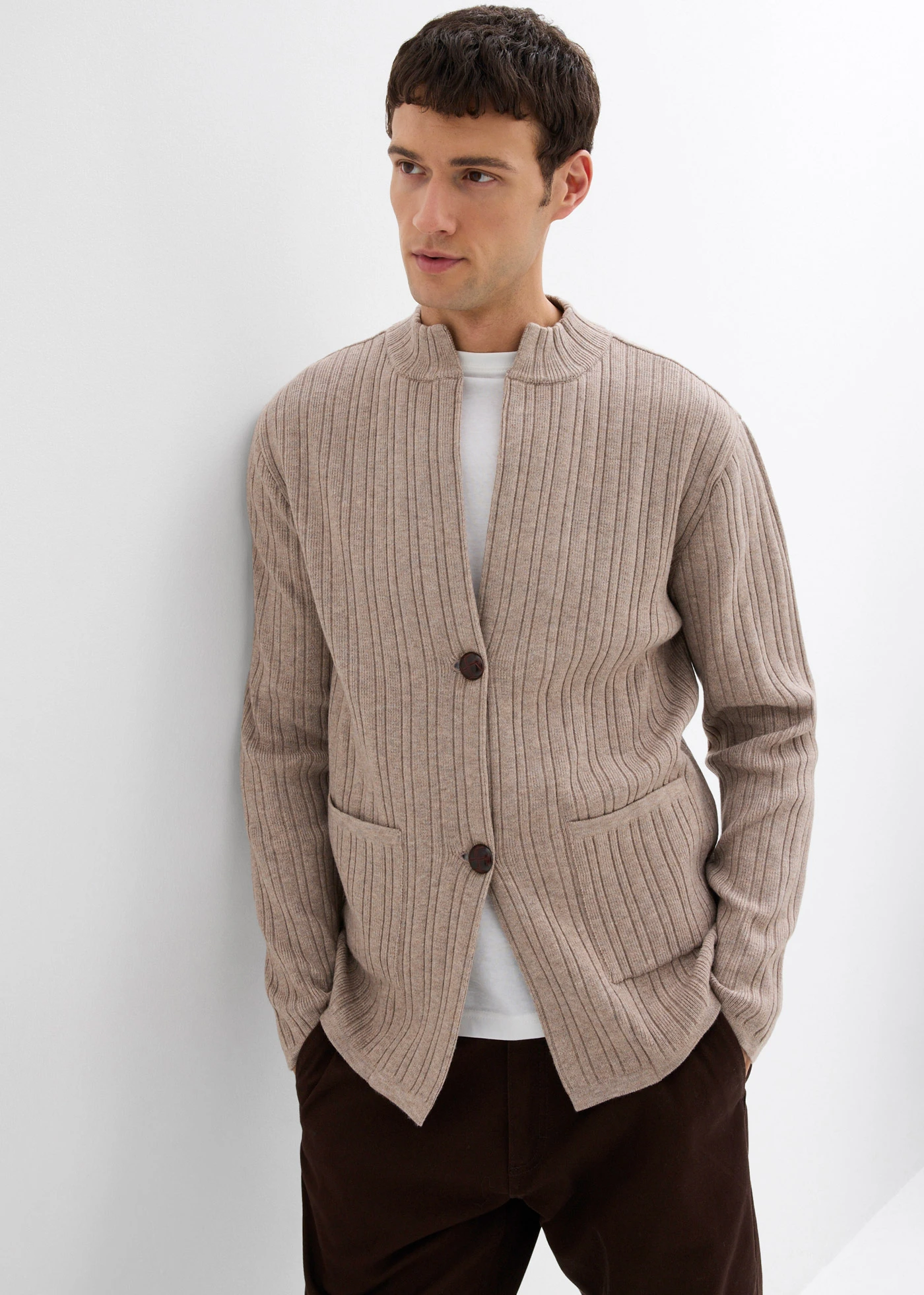 Gilet en fine maille côtelée • beige chiné • Boutique bonprix