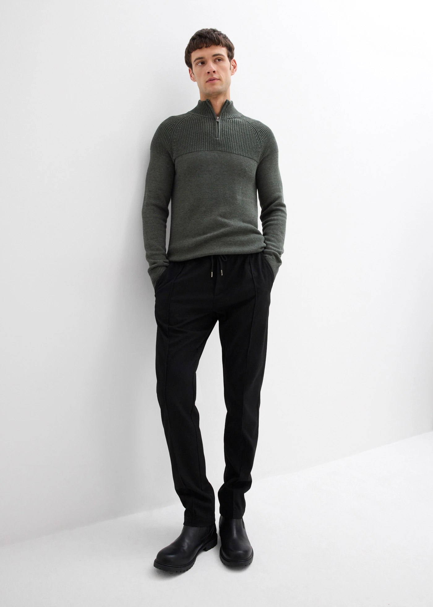 Broek met comfortband in wollen look, regular fit • zwart • bonprix online shop