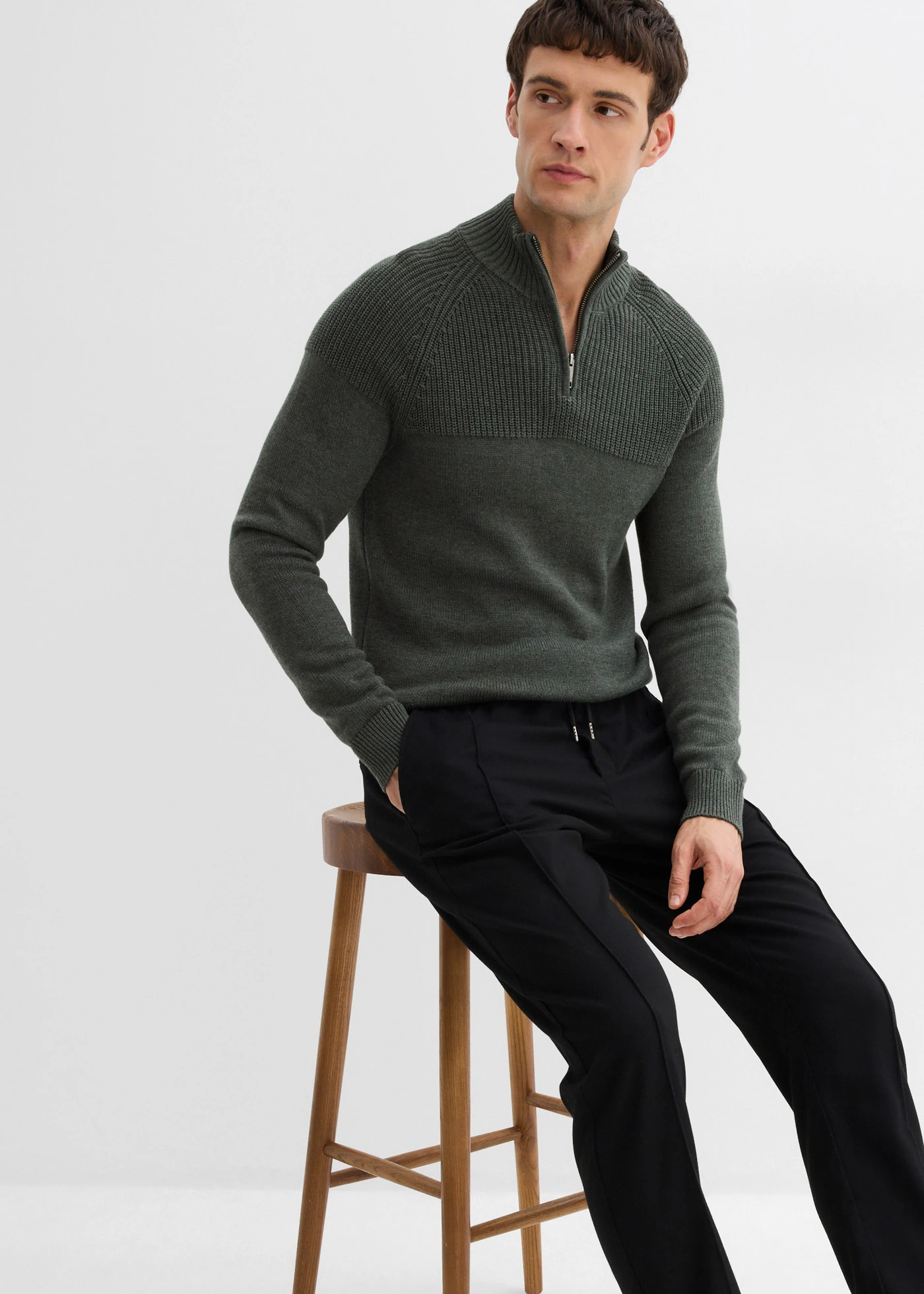 Broek met comfortband in wollen look, regular fit • zwart • bonprix online shop