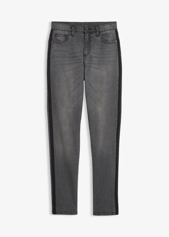 Meisjes thermojeans met jersey voering, mid waist, Kleur: grey denim-zwart