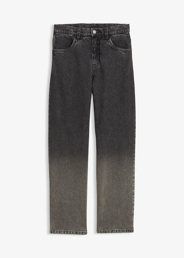 Loose fit jeans met kleurverloop, straight, Kleur: donkergrijs denim