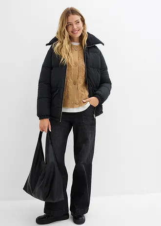 Geacă matlasată cu guler din material teddy • negru • magazin bonprix