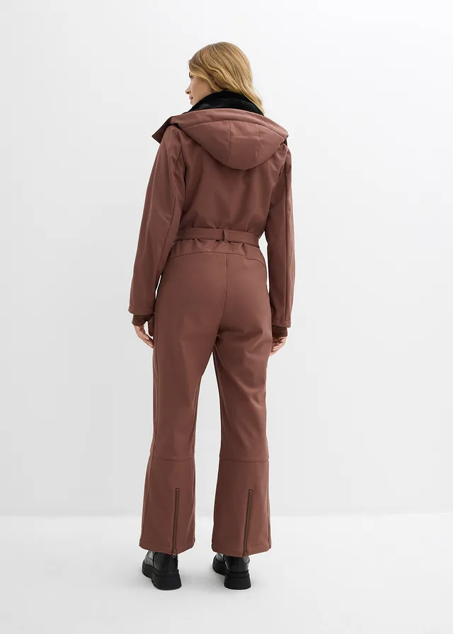 Costum de schi din softshell impermeabil, cu căptușeală călduroasă • maro deschis • magazin bonprix
