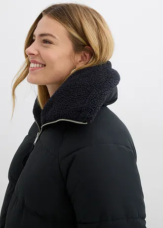 Geacă matlasată cu guler din material teddy • negru • magazin bonprix