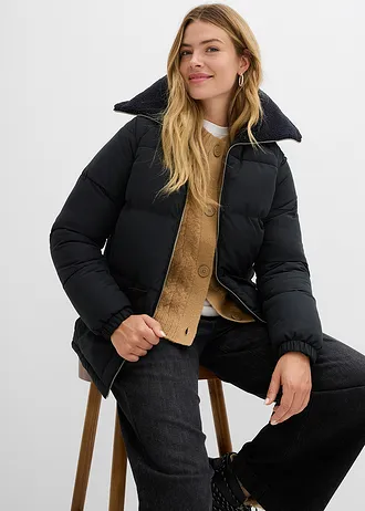 Geacă matlasată cu guler din material teddy • negru • magazin bonprix