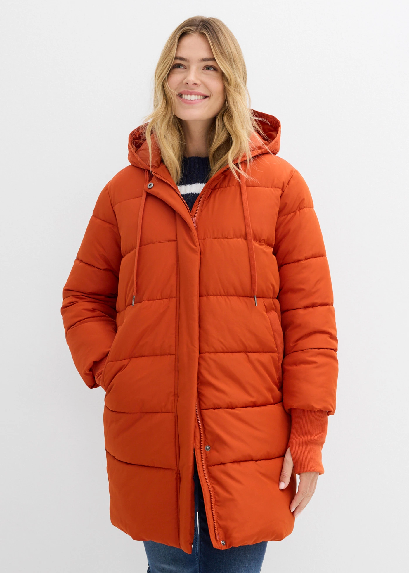 Gewatteerde, lange outdoor jas, waterafstotend • lavaoranje • bonprix online shop