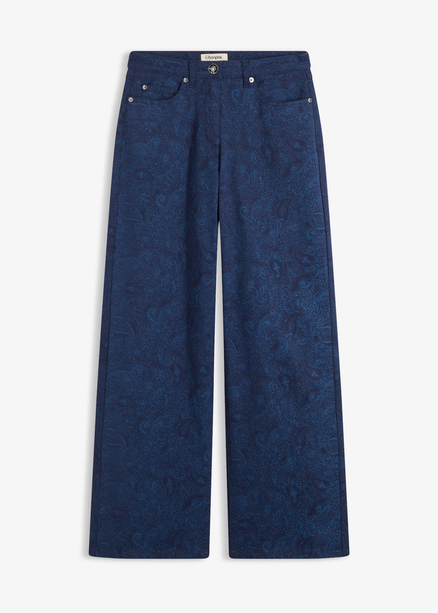 Wide leg broek van stretch katoen • donkerblauw-lichtindigo paisley • bonprix online shop