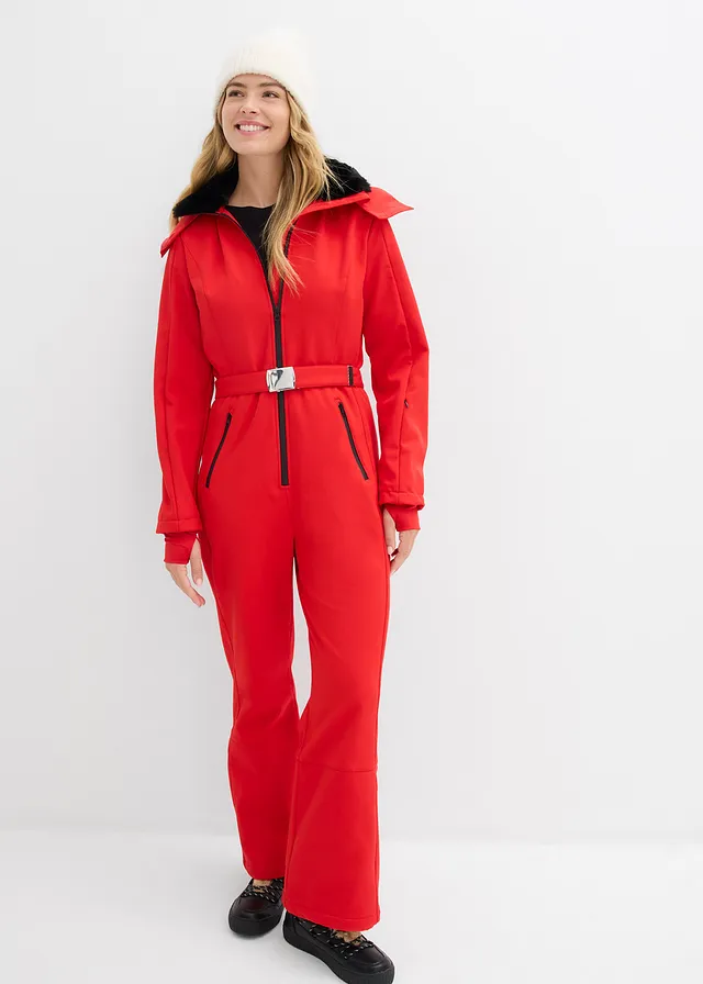Combinaison de ski rembourrée en softshell déperlant, Couleur: rouge lave