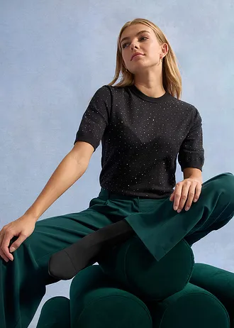 Sweter z połyskującymi kamieniami, rękawy 1/2 • czarny • sklep bonprix