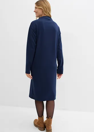 Midi jurk in een viscosemix, Kleur: donkerblauw