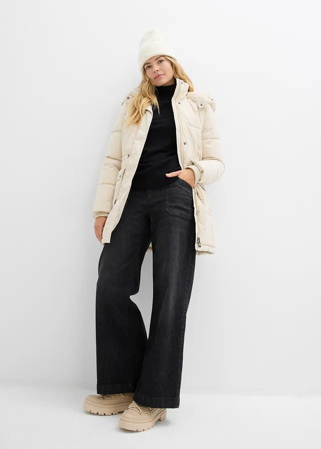 Winterjas met verstelbare tailleband, Kleur: lichtsand