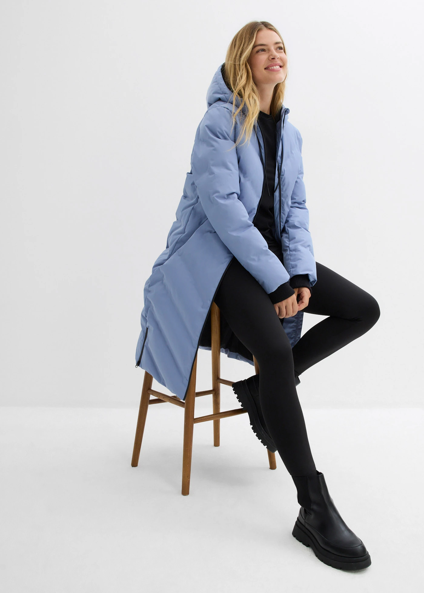 Lange gewatteerde jas • mat blauw • bonprix online shop