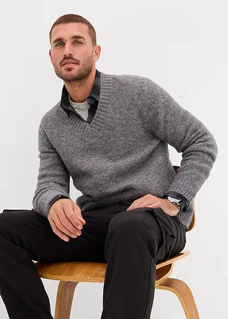 Svetr ze silnější pleteniny, nenáročný na údržbu • šedý melír • bonprix obchod