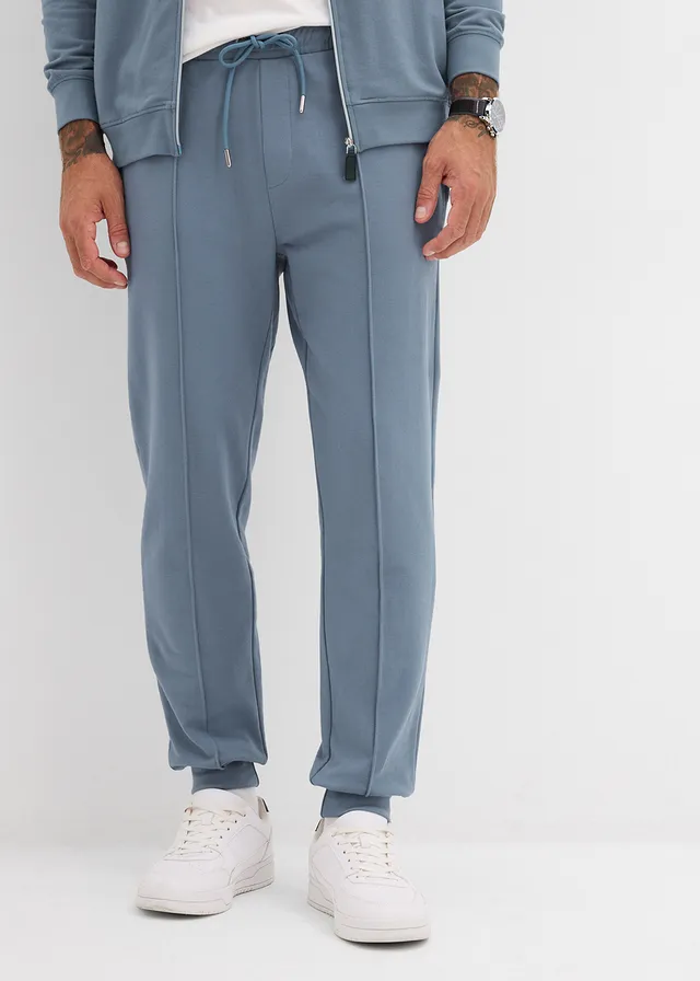 Pantalon de jogging doux et élégant avec passepoil, Couleur: bleu fumé
