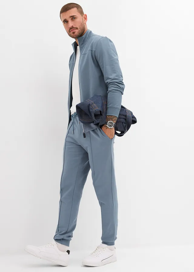 Pantalon de jogging doux et élégant avec passepoil, Couleur: bleu fumé