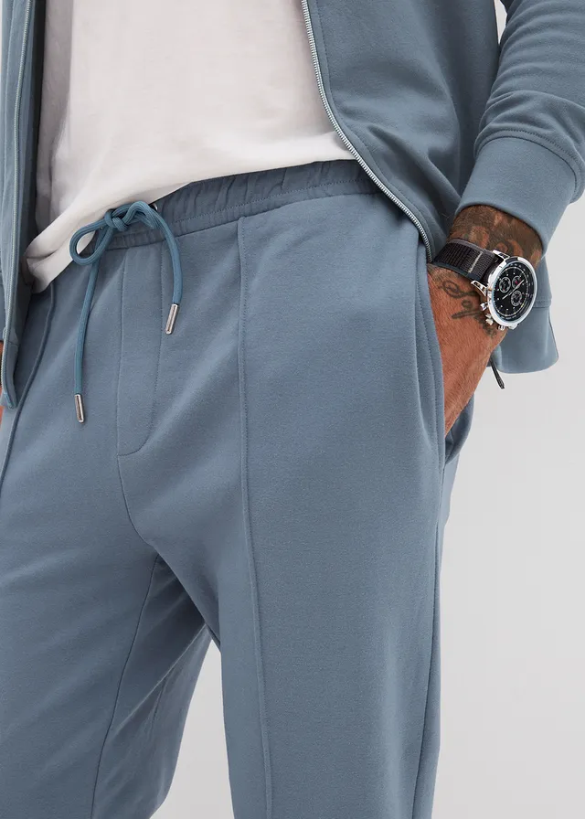Pantaloni casual eleganți cu dungă, din amestec moale de bumbac • albastru fumuriu • magazin bonprix