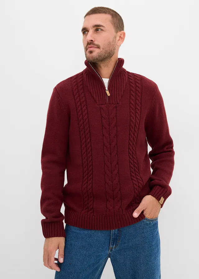 Pull camionneur en grosse maille torsadée • bordeaux • product-page.page-title-suffix