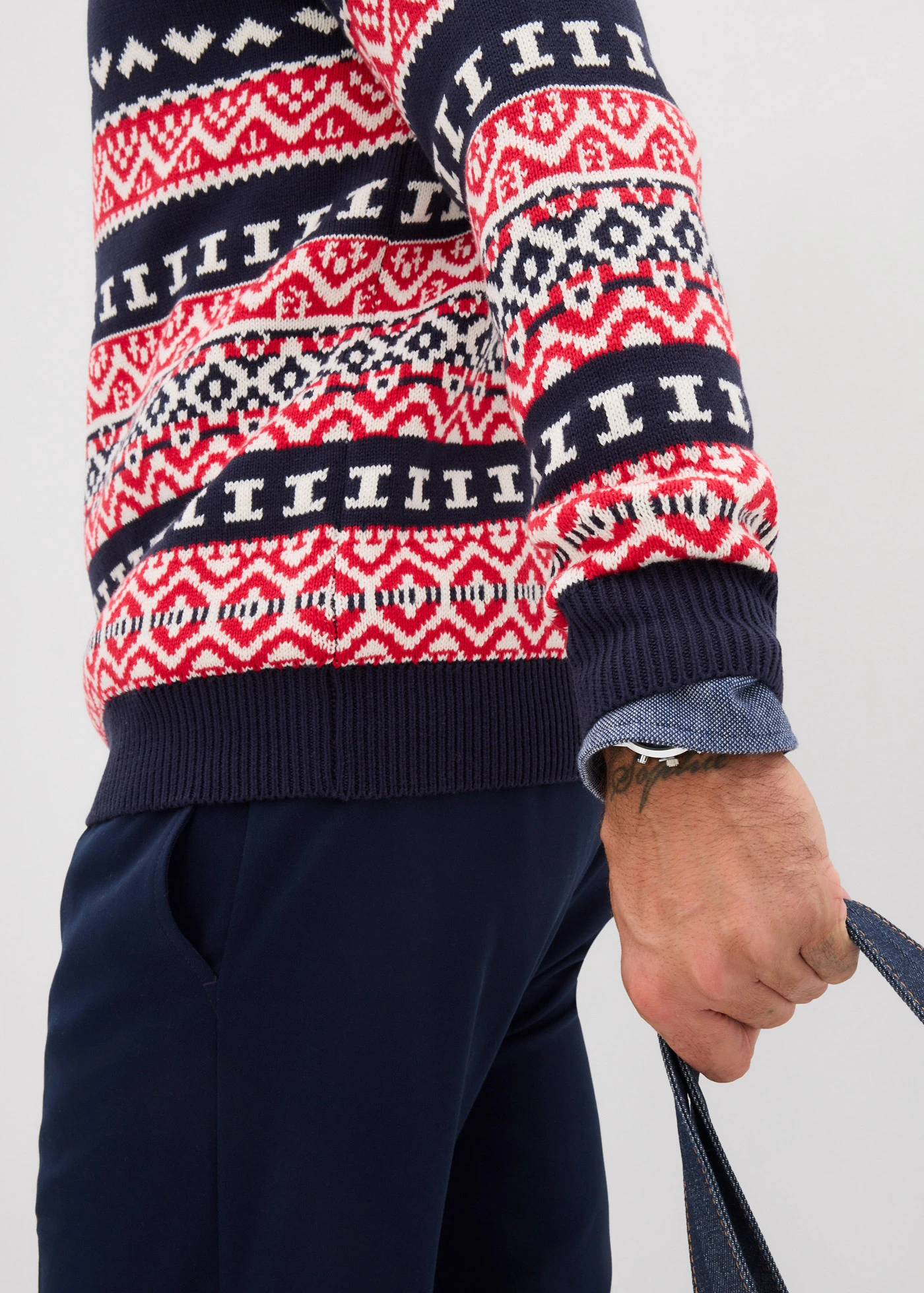 Sweter w norweski wzór z miękkiej mieszanki bawełny • granantowy w norweski wzór • sklep bonprix