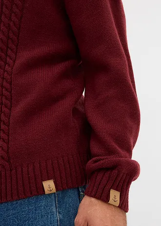 Svetr s límcem na zip a copánkovým vzorem, ze silnější pleteniny • tmavě bobulová • bonprix obchod