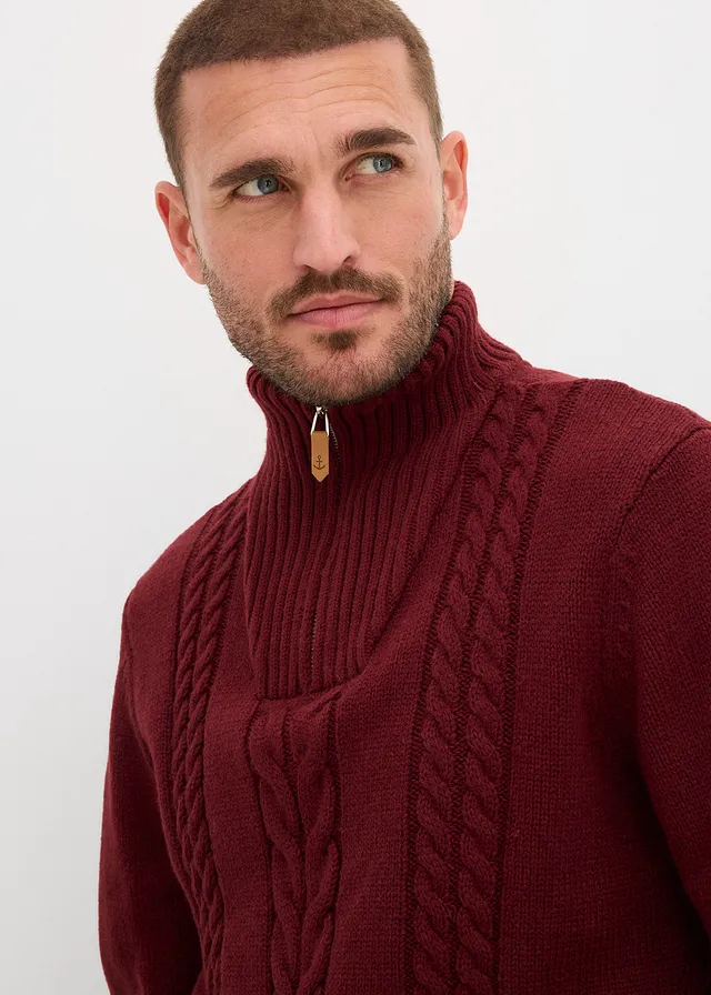 Pull camionneur en maille torsadée • bordeaux • Boutique bonprix