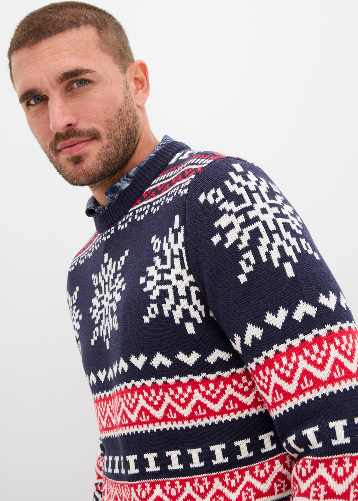 Pulover cu model norvegian din amestec moale de bumbac • bleumarin model norvegian • magazin bonprix