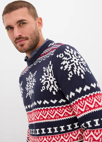 Pulover cu model norvegian din amestec moale de bumbac • bleumarin model norvegian • magazin bonprix