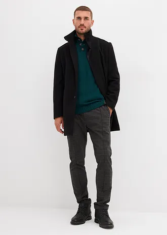 Sweter ze stójką z miękkiej mieszanki bawełny • ciemnozielony • sklep bonprix