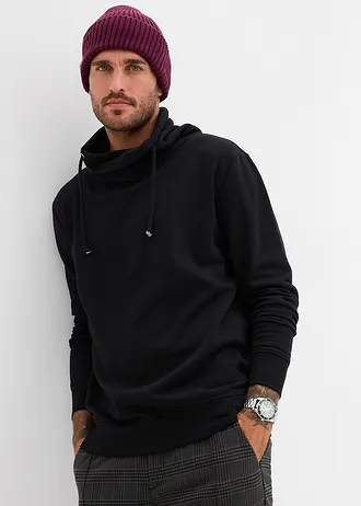 Sweat col châle 100% coton • noir • Boutique bonprix