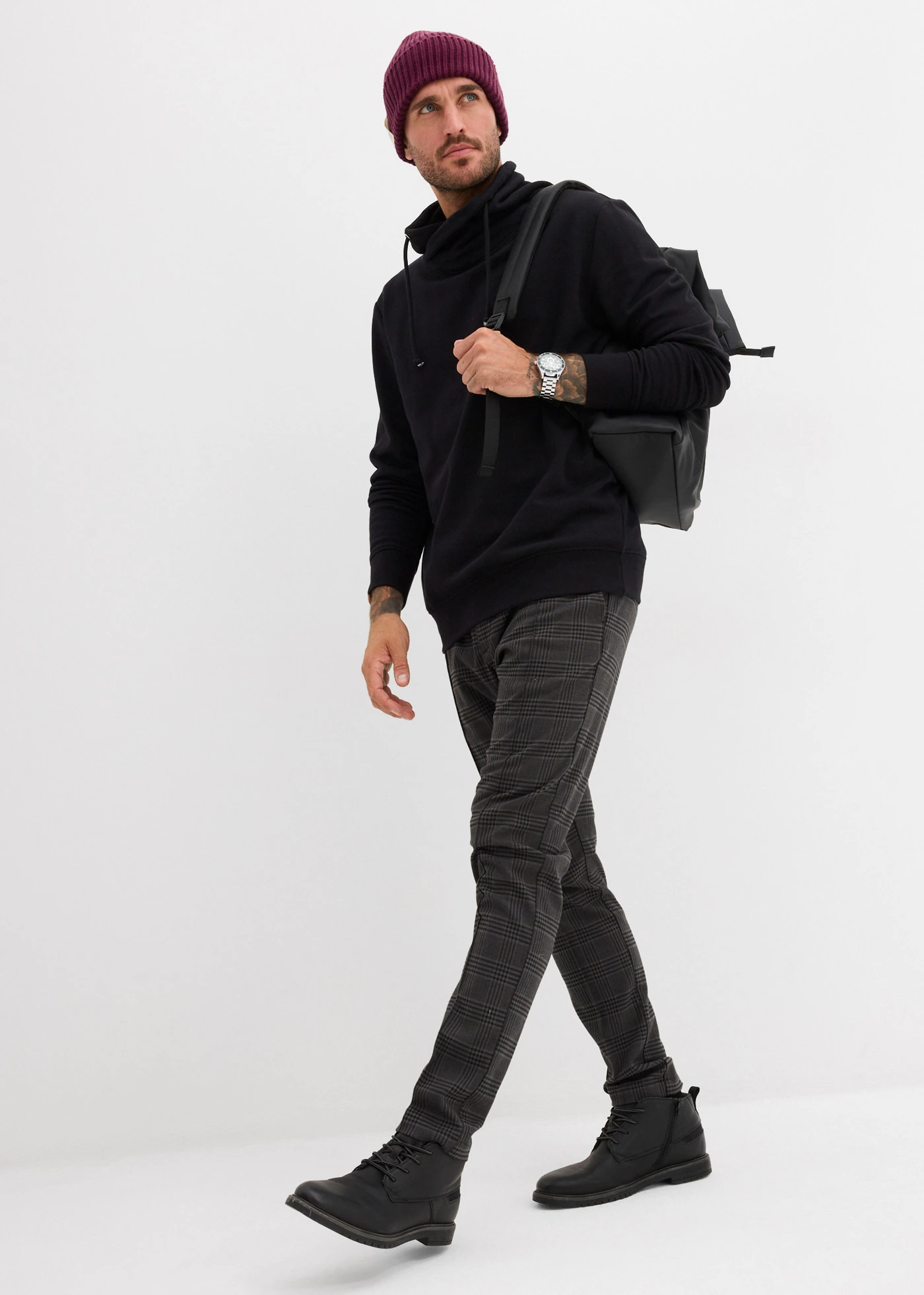 Sweat col châle 100% coton • noir • Boutique bonprix