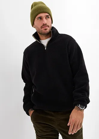 Pull en polaire peluche avec col zippé • noir • Boutique bonprix