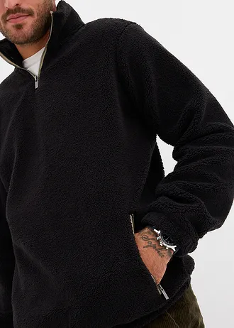 Pull en polaire peluche avec col zippé • noir • Boutique bonprix