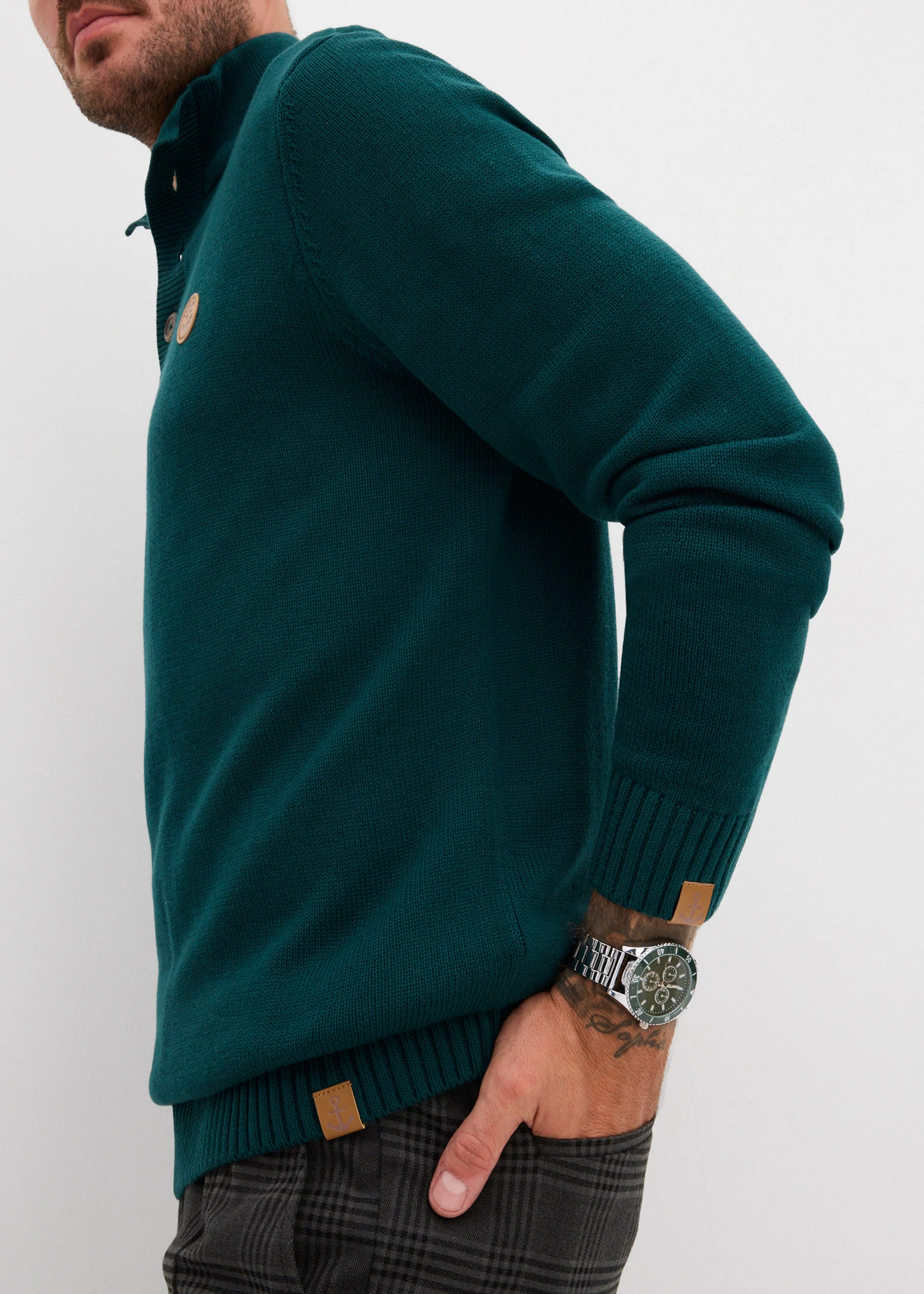 Pulover troyer din material moale cu bumbac • verde închis • magazin bonprix