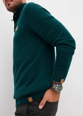 Sweter ze stójką z miękkiej mieszanki bawełny • ciemnozielony • sklep bonprix