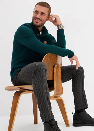 Sweter ze stójką z miękkiej mieszanki bawełny • ciemnozielony • sklep bonprix