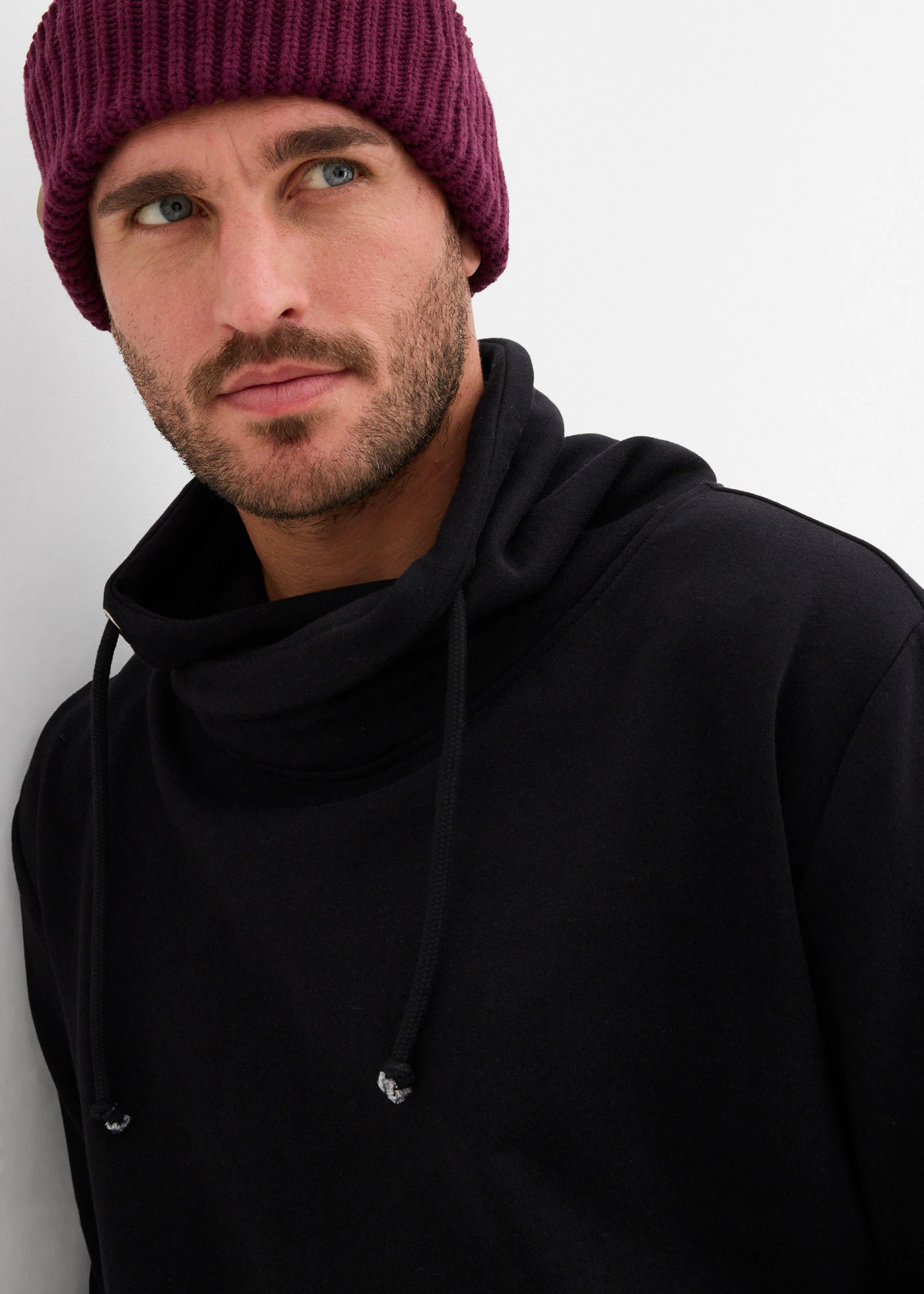 Sweat col châle 100% coton • noir • Boutique bonprix