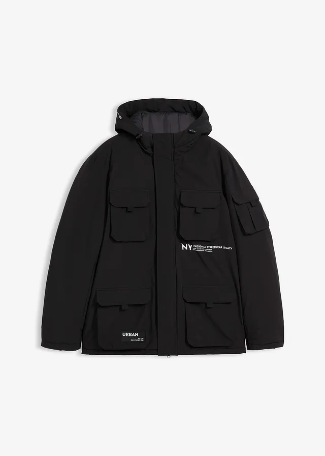 Veste rembourrée avec capuche et nombreuses poches • noir • Boutique bonprix