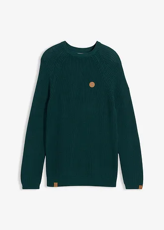 Trui met ronde hals van een zachte katoenmix, Kleur: groen