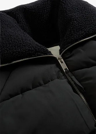 Gewatteerde jas met teddykraag • zwart • bonprix online shop