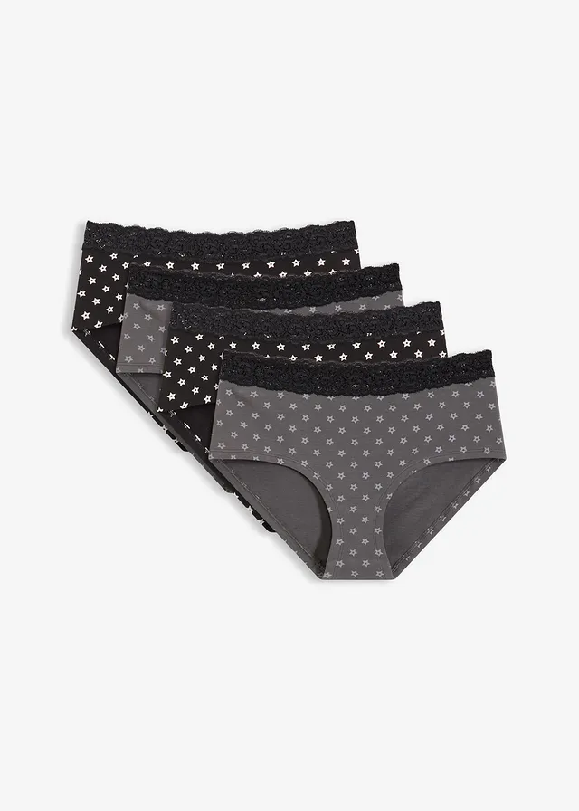 Chiloți panty maxi cu dantelă, cu bumbac organic (4 buc.)