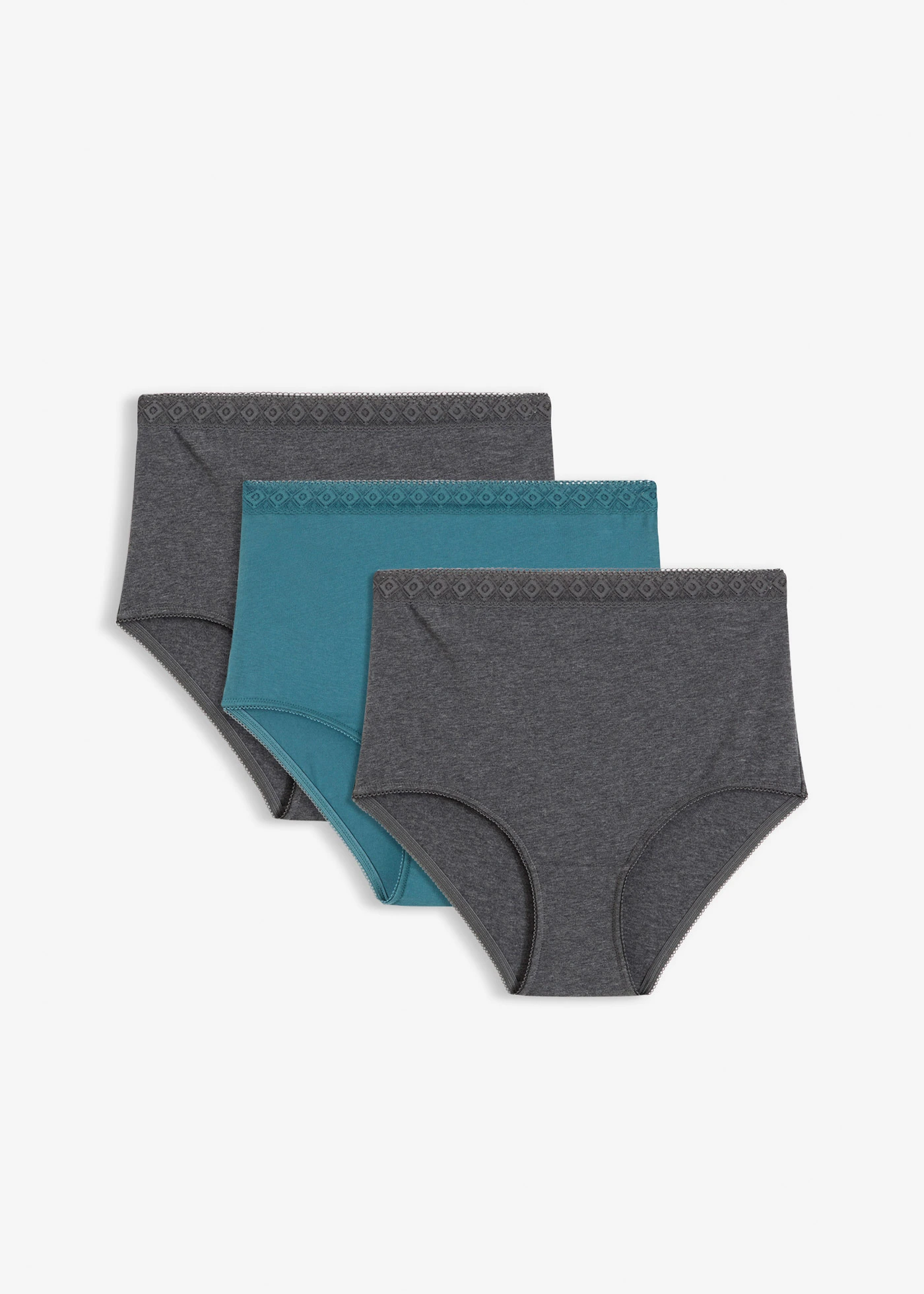 Vysoké kalhotky s bavlnou (3 ks v balení) • antracitový melír + zelený pepř • bonprix obchod