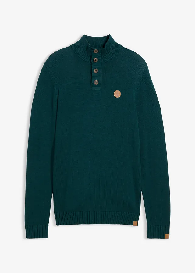Sweter ze stójką z miękkiej mieszanki bawełny • ciemnozielony • sklep bonprix