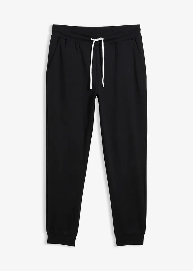 Pantalon de jogging à bords-côtes en bas de jambe, Couleur: noir