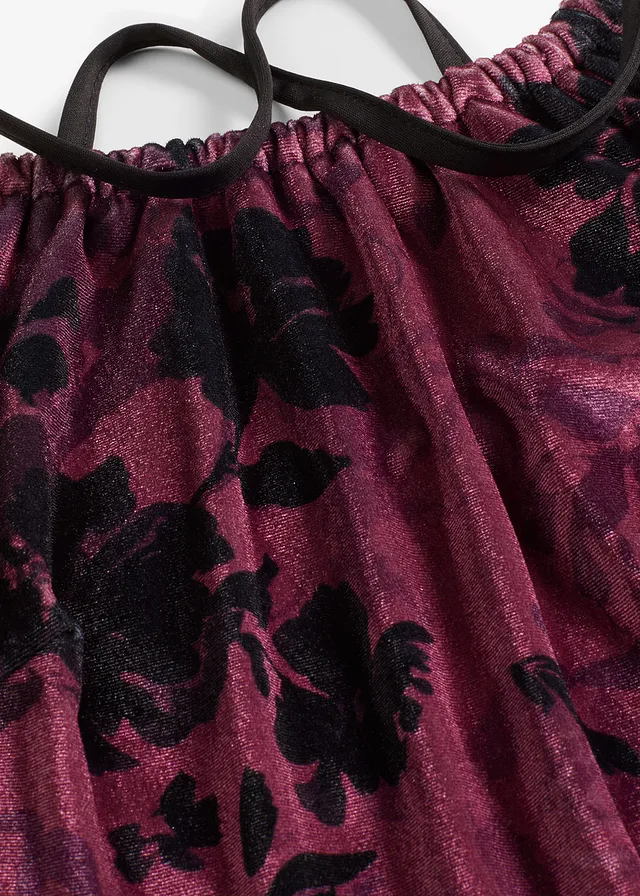 Robe longue en velours brillant • bordeaux floral • product-page.page-title-suffix