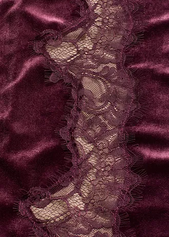 Pantalon large en velours doux avec empiècement dentelle • bordeaux • Boutique bonprix