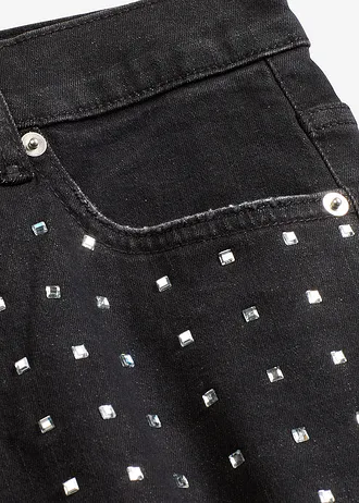 Džínsy Wide-Leg, so štrasom, stredná výška pásu • čierna denim metalízová • obchod bonprix
