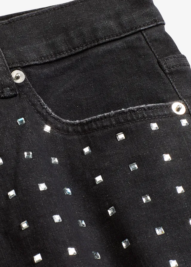 Wide leg jeans mid waist met strass • zwart denim metallic • product-page.page-title-suffix