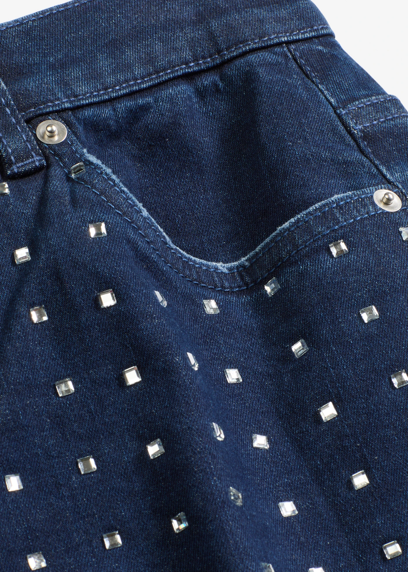 Jeansy z szerokimi nogawkami, mid waist, z aplikacją z kryształków • niebieski denim metallic • sklep bonprix