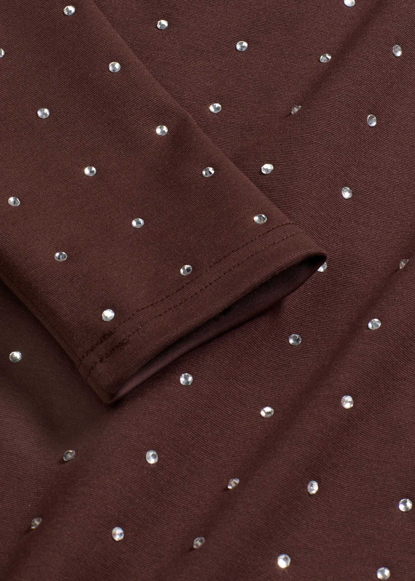 Jersey jurk met strass-applicaties • donkerbruin • bonprix online shop