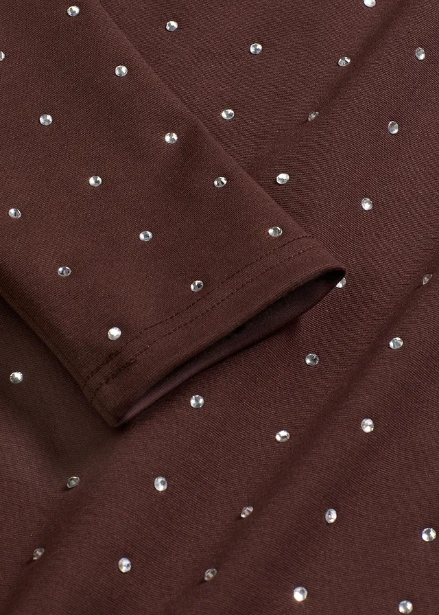 Rochie din jerse cu aplicații • maro închis • magazin bonprix